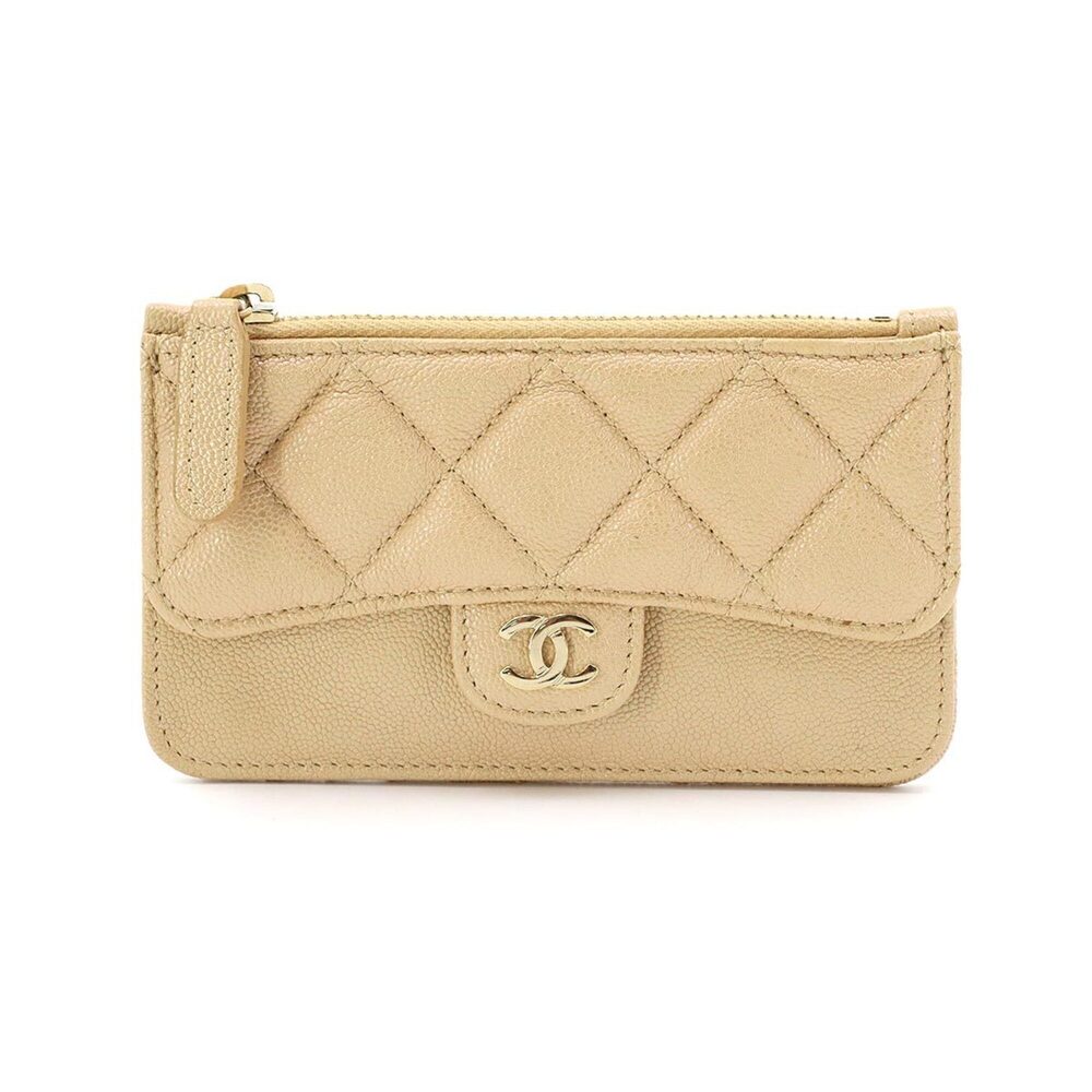 CHANEL Authentic Cream Caviar Leather Logo Wallet